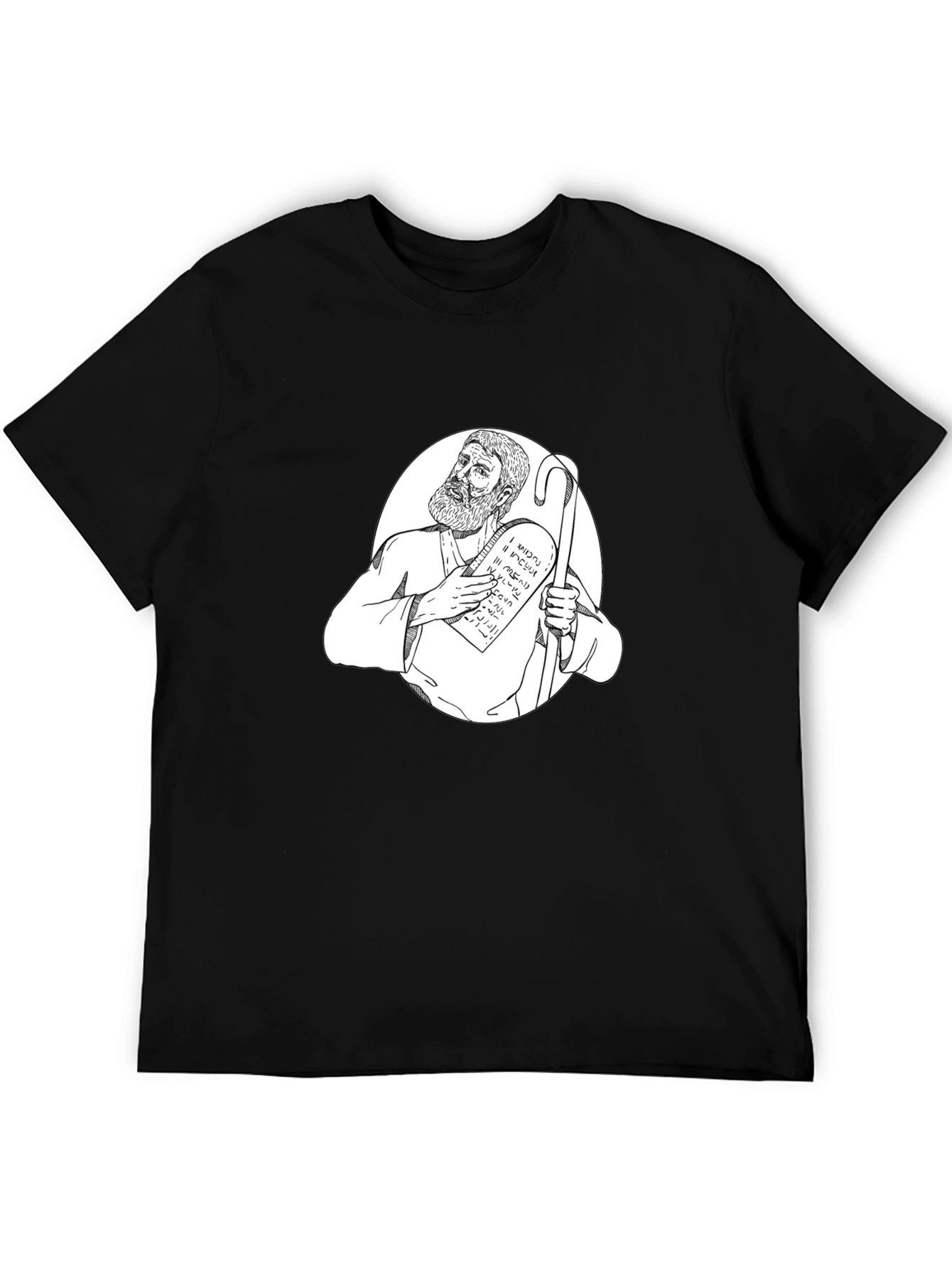 Moses Ten Commandments Graphic Tee - Black Cotton T-Shirt