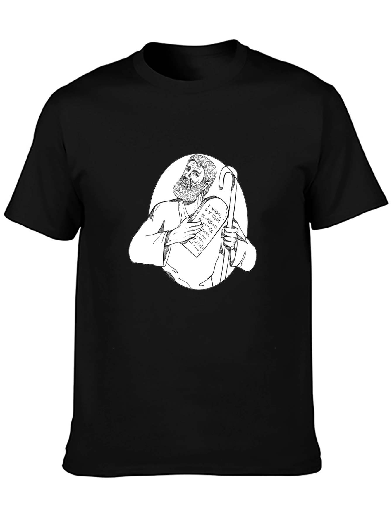 Moses Ten Commandments Graphic Tee - Black Cotton T-Shirt