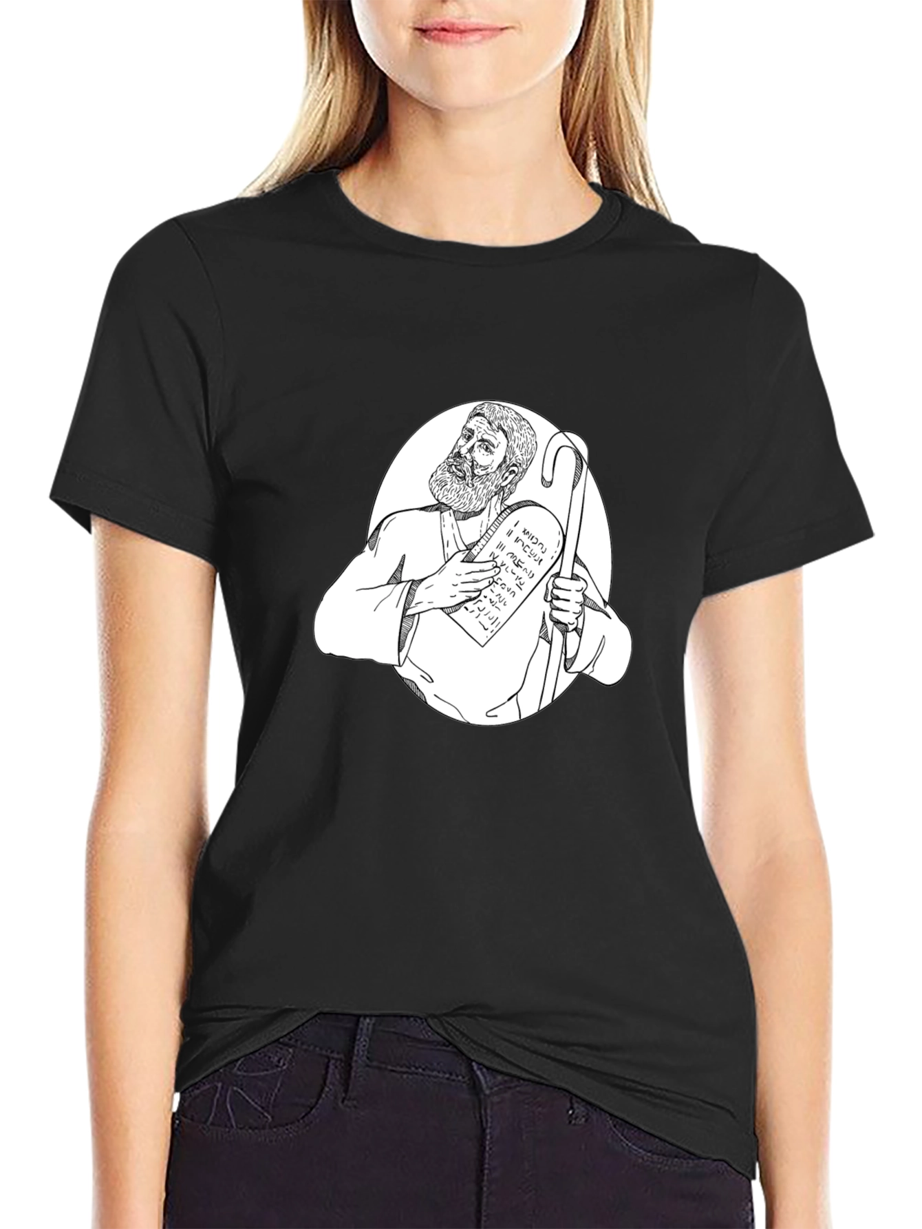 Moses Ten Commandments Graphic Tee - Black Cotton T-Shirt