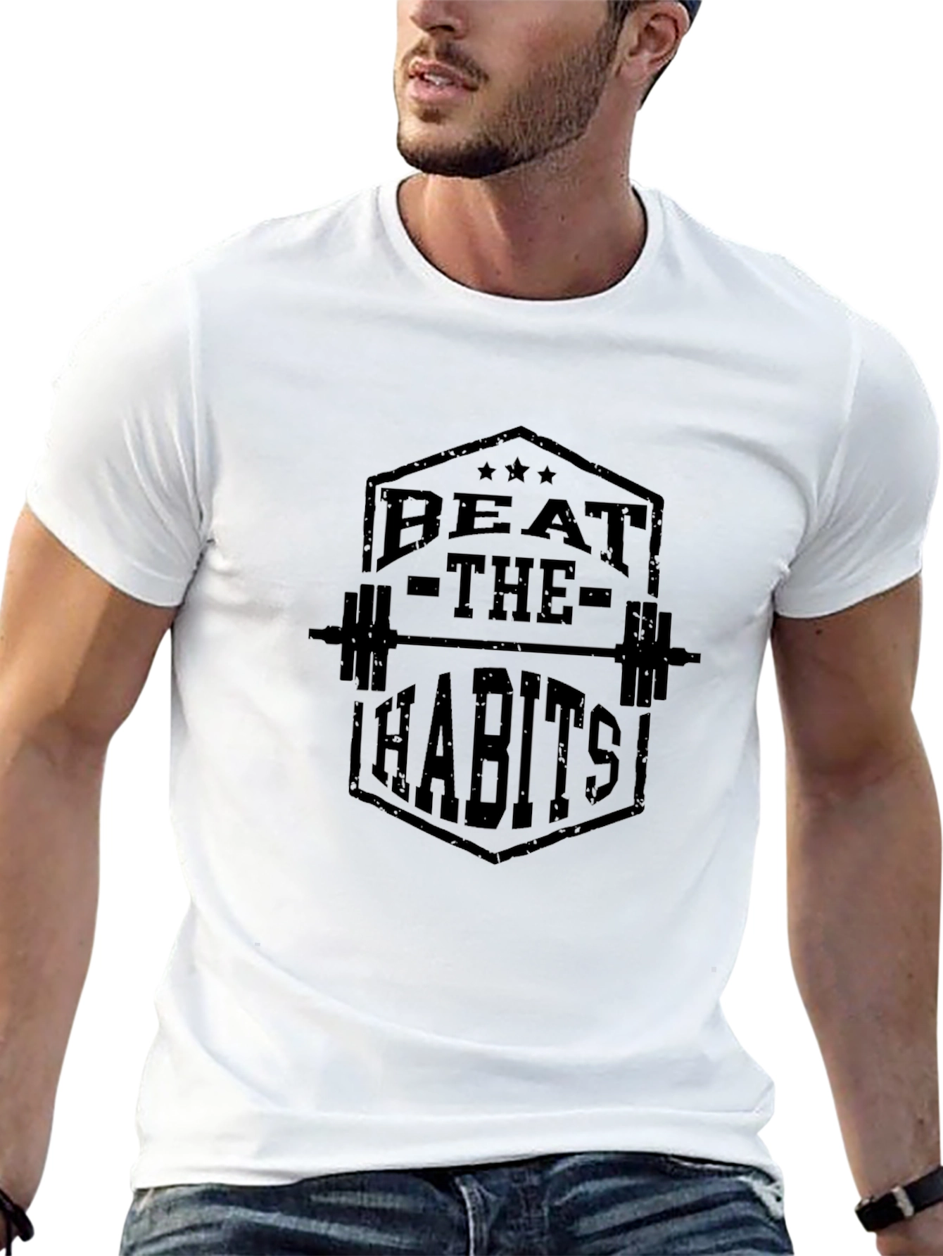 Beat The Habits Graphic T-Shirt - Black Gym Motivation Tee