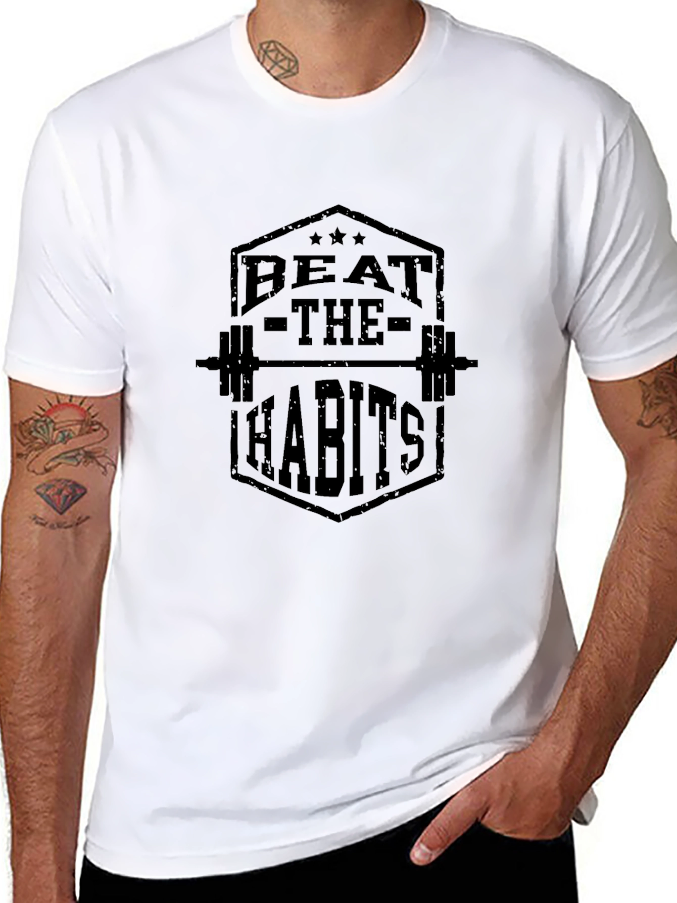 Beat The Habits Graphic T-Shirt - Black Gym Motivation Tee