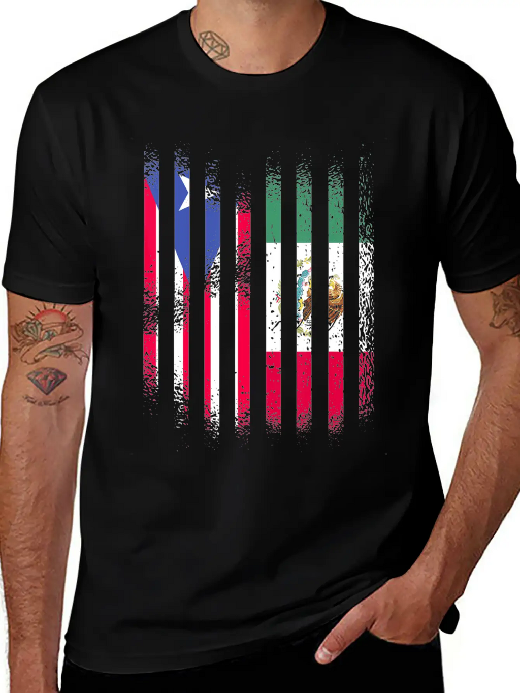 Puerto Rico Flag Mexico Grown Country Flags Strip Relaxed Everyday Tee – Lightweight And Durable Cotton
