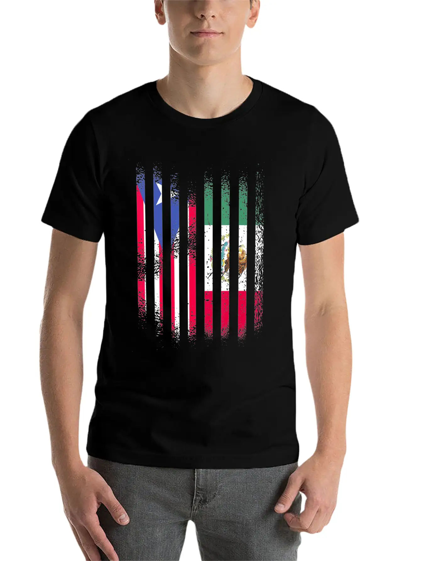 Puerto Rico Flag Mexico Grown Country Flags Strip Relaxed Everyday Tee – Lightweight And Durable Cotton