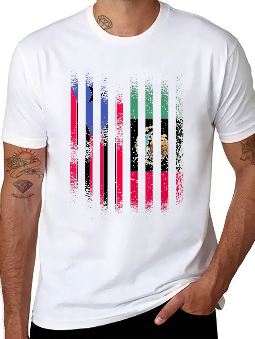 Puerto Rico Flag Mexico Grown Country Flags Strip Relaxed Everyday Tee – Lightweight And Durable Cotton