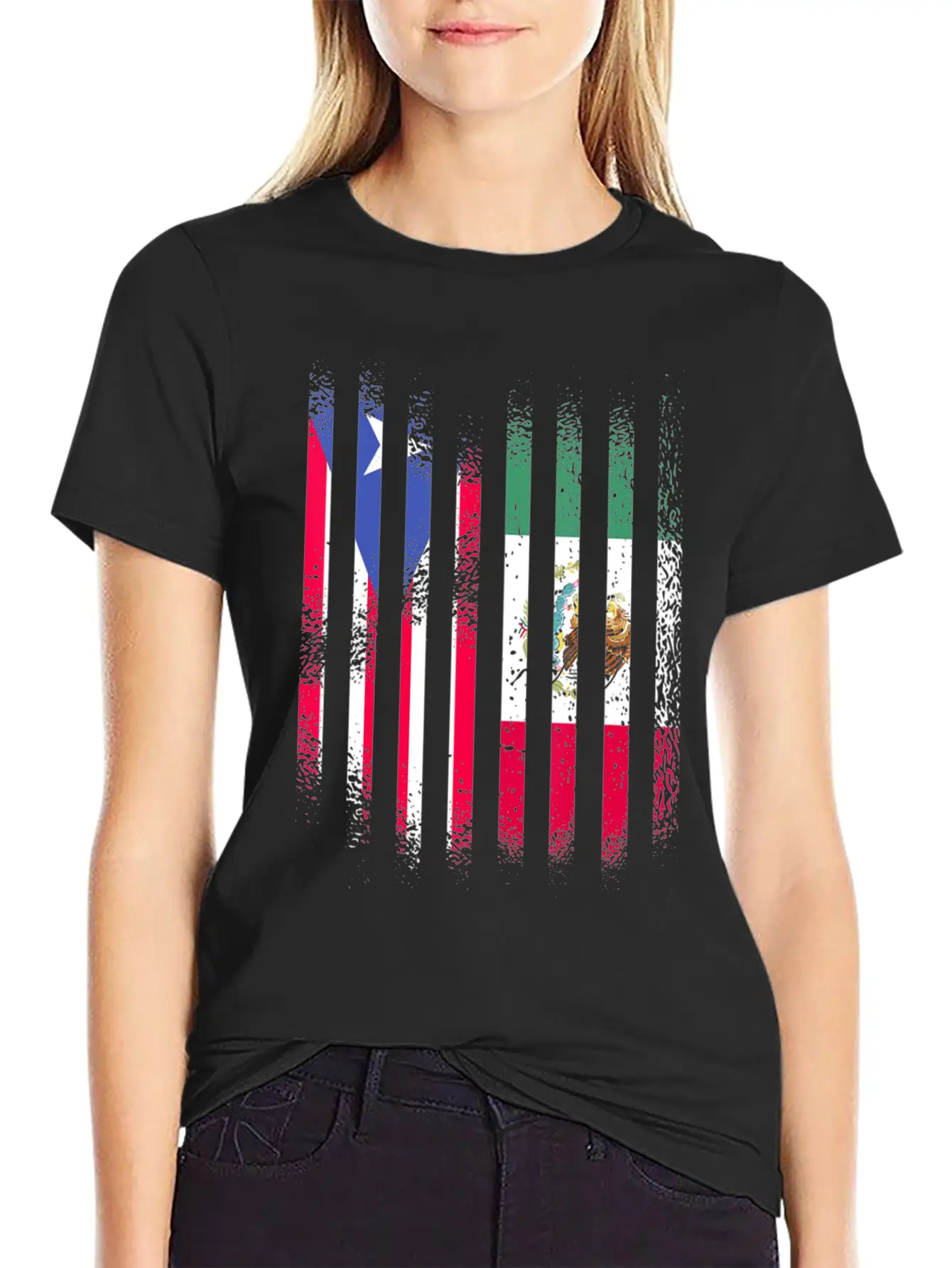 Puerto Rico Flag Mexico Grown Country Flags Strip Relaxed Everyday Tee – Lightweight And Durable Cotton