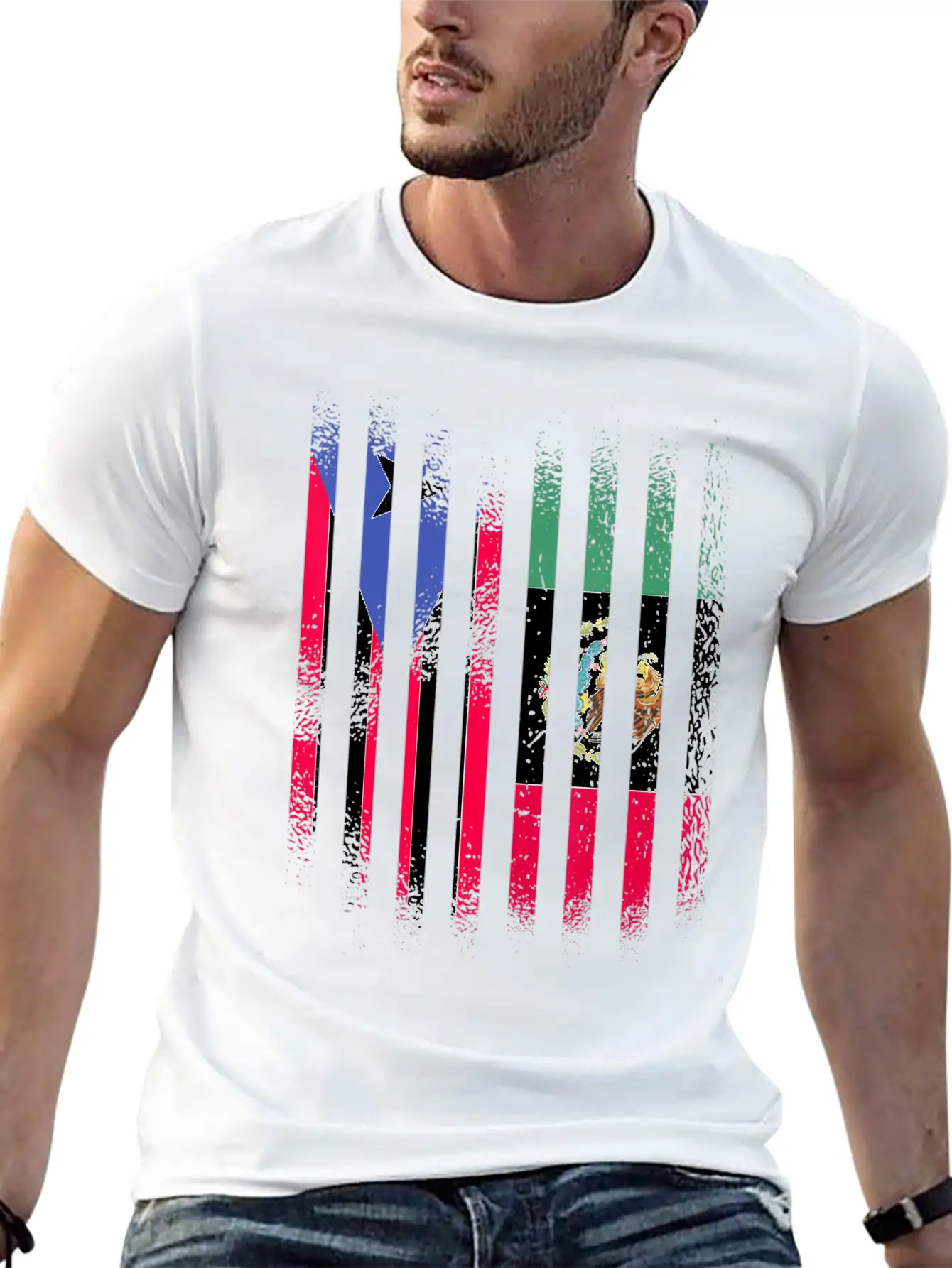 Puerto Rico Flag Mexico Grown Country Flags Strip Relaxed Everyday Tee – Lightweight And Durable Cotton