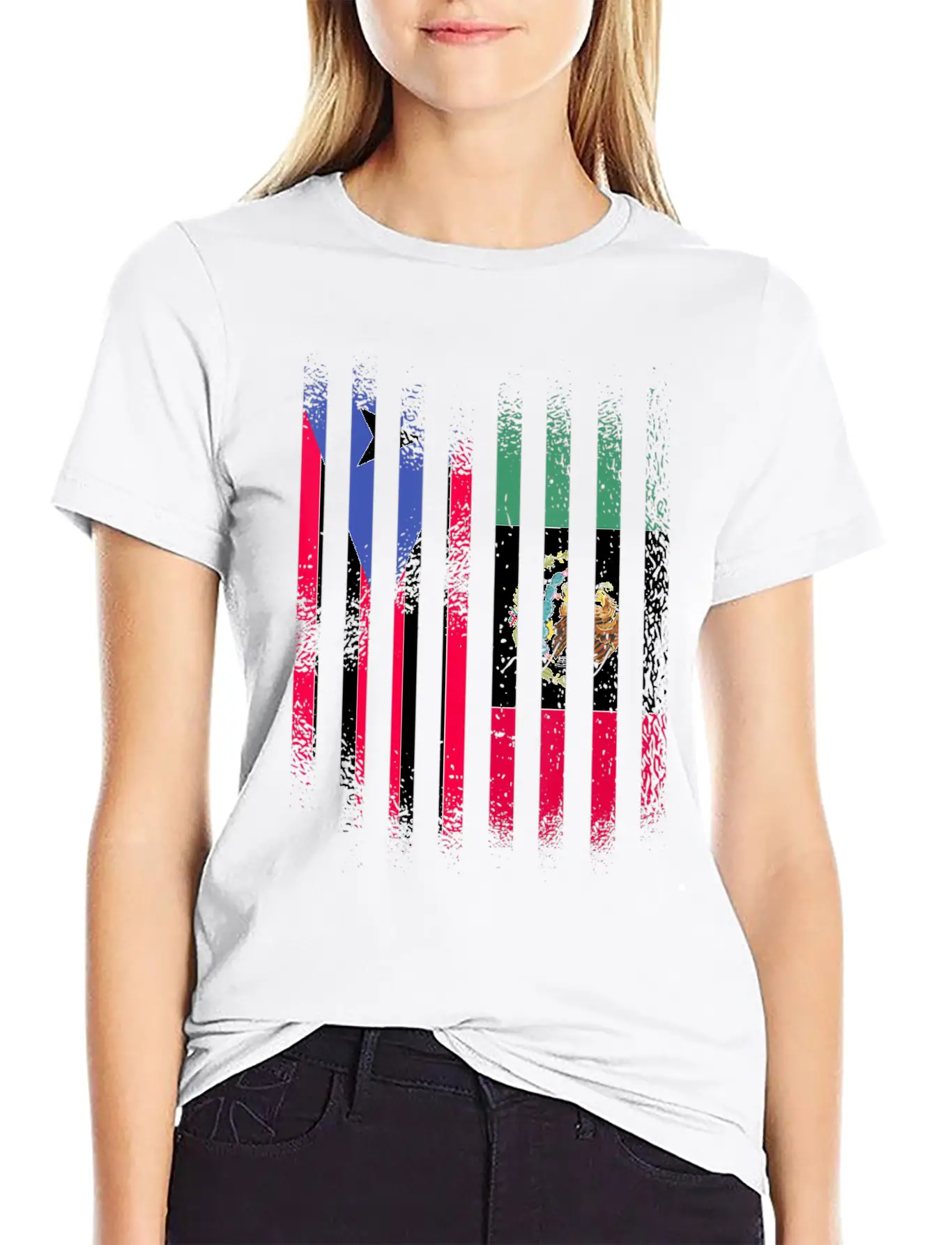 Puerto Rico Flag Mexico Grown Country Flags Strip Relaxed Everyday Tee – Lightweight And Durable Cotton
