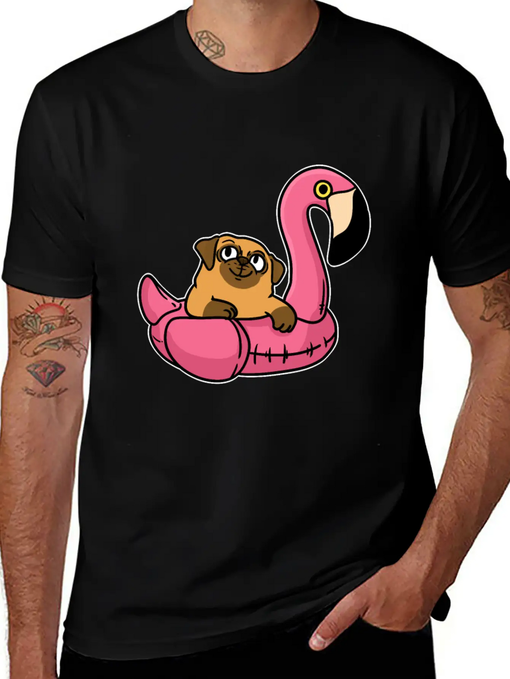 Pug On Flamingo Relaxed Everyday Tee – Lightweight And Durable Cotton