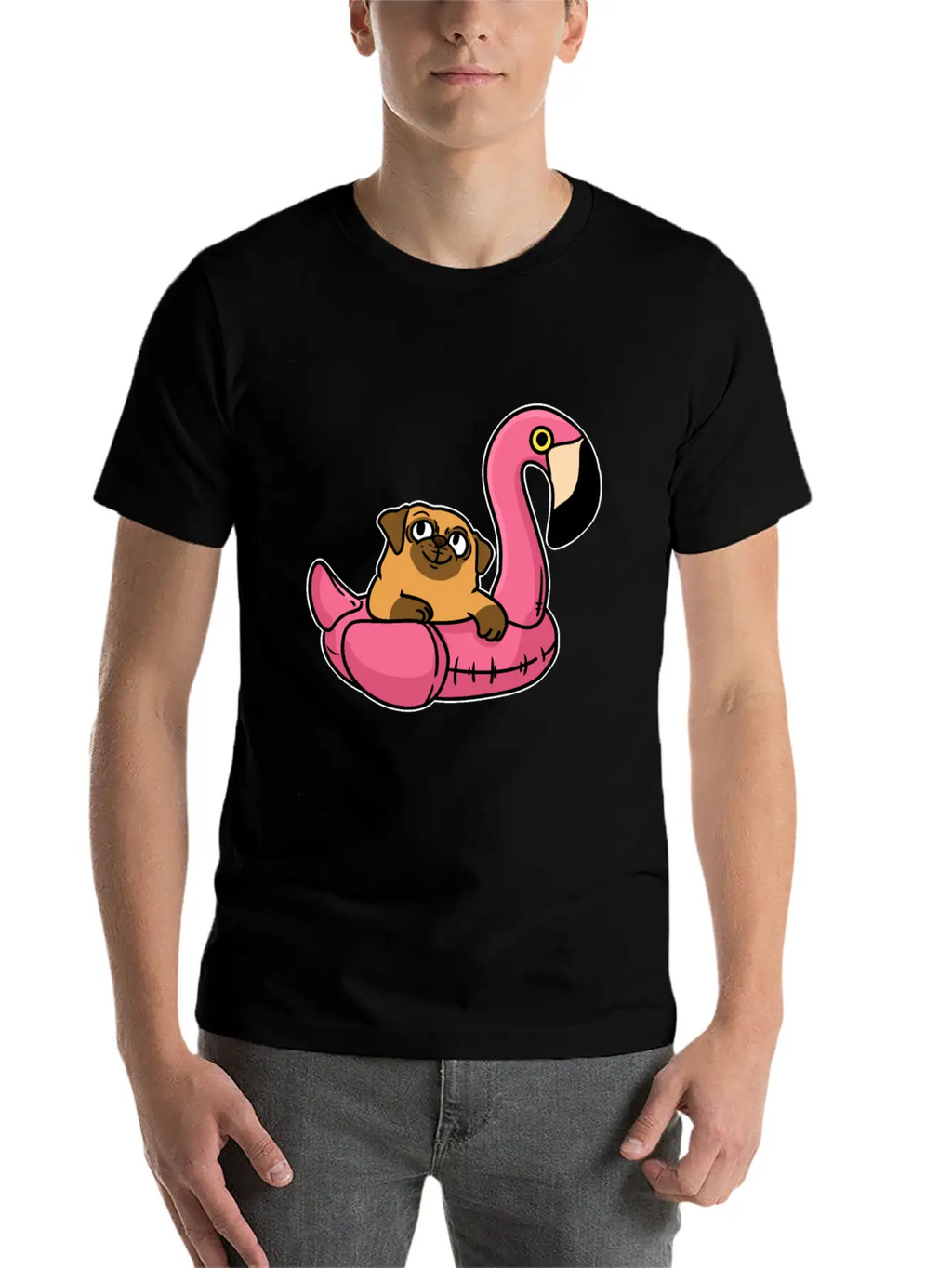 Pug On Flamingo Relaxed Everyday Tee – Lightweight And Durable Cotton