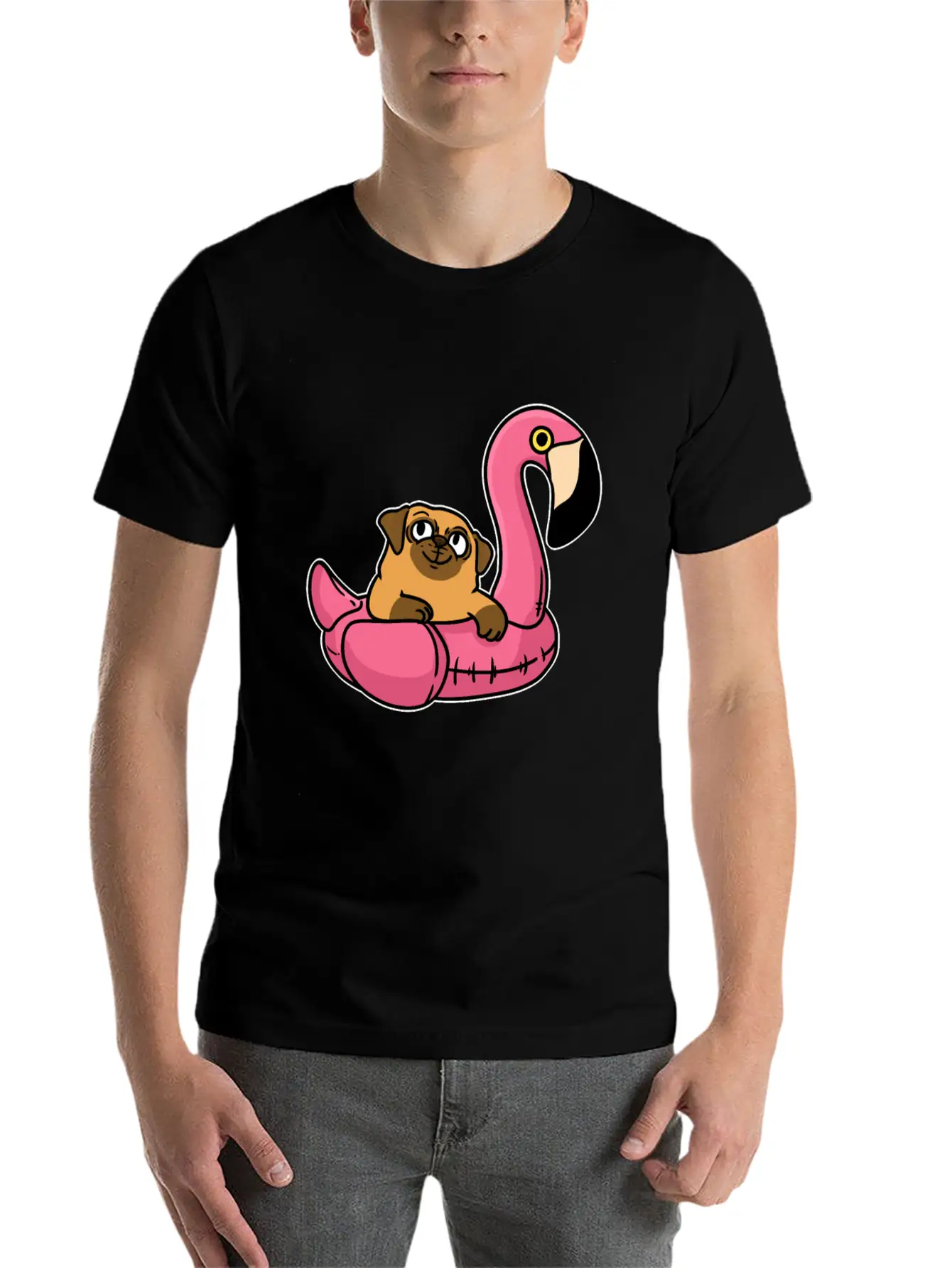 Pug On Flamingo Relaxed Everyday Tee – Lightweight And Durable Cotton