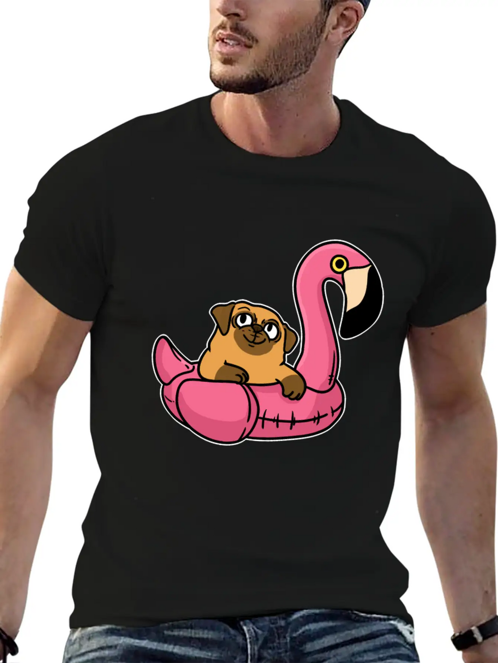 Pug On Flamingo Relaxed Everyday Tee – Lightweight And Durable Cotton