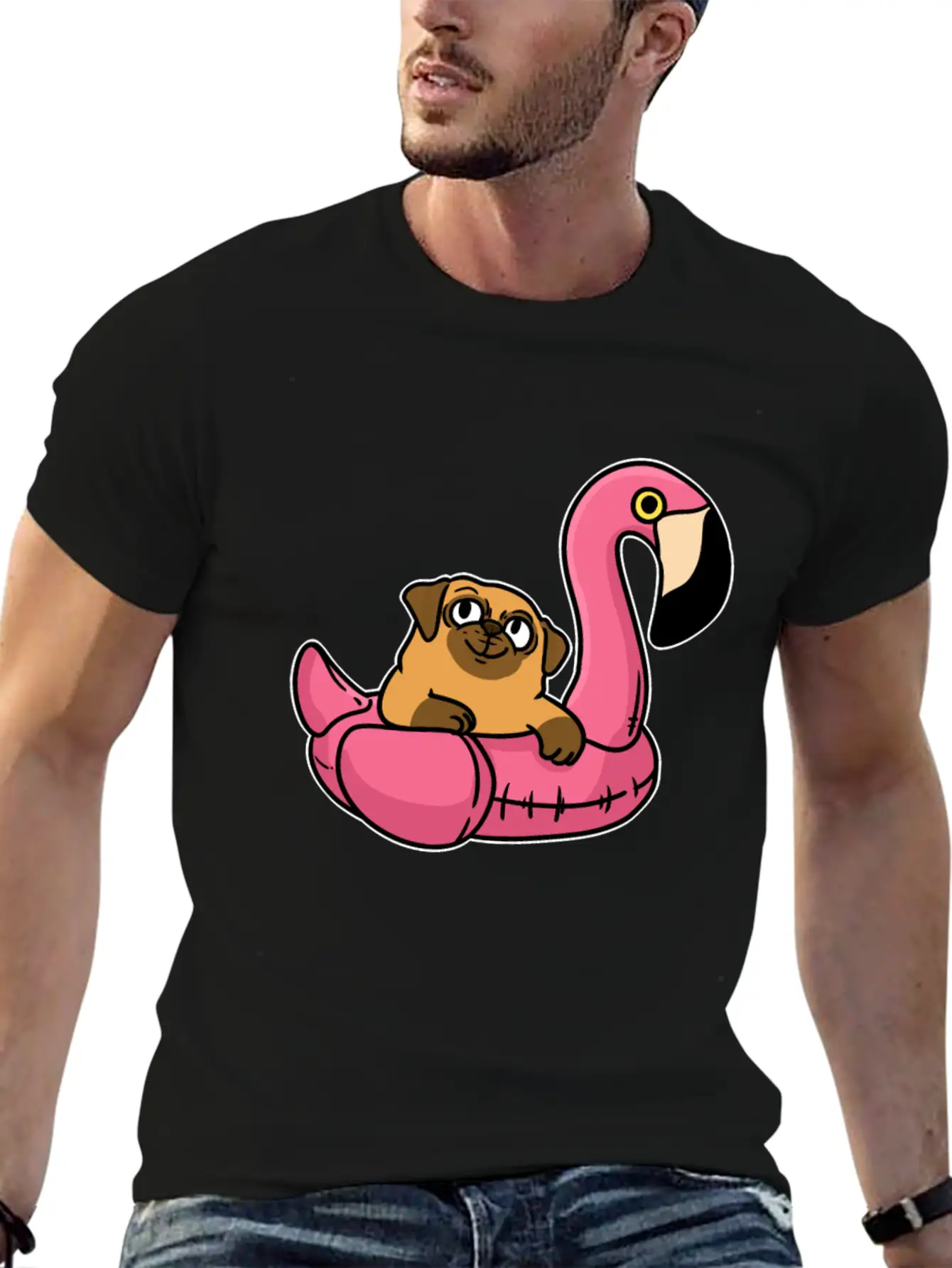 Pug On Flamingo Relaxed Everyday Tee – Lightweight And Durable Cotton