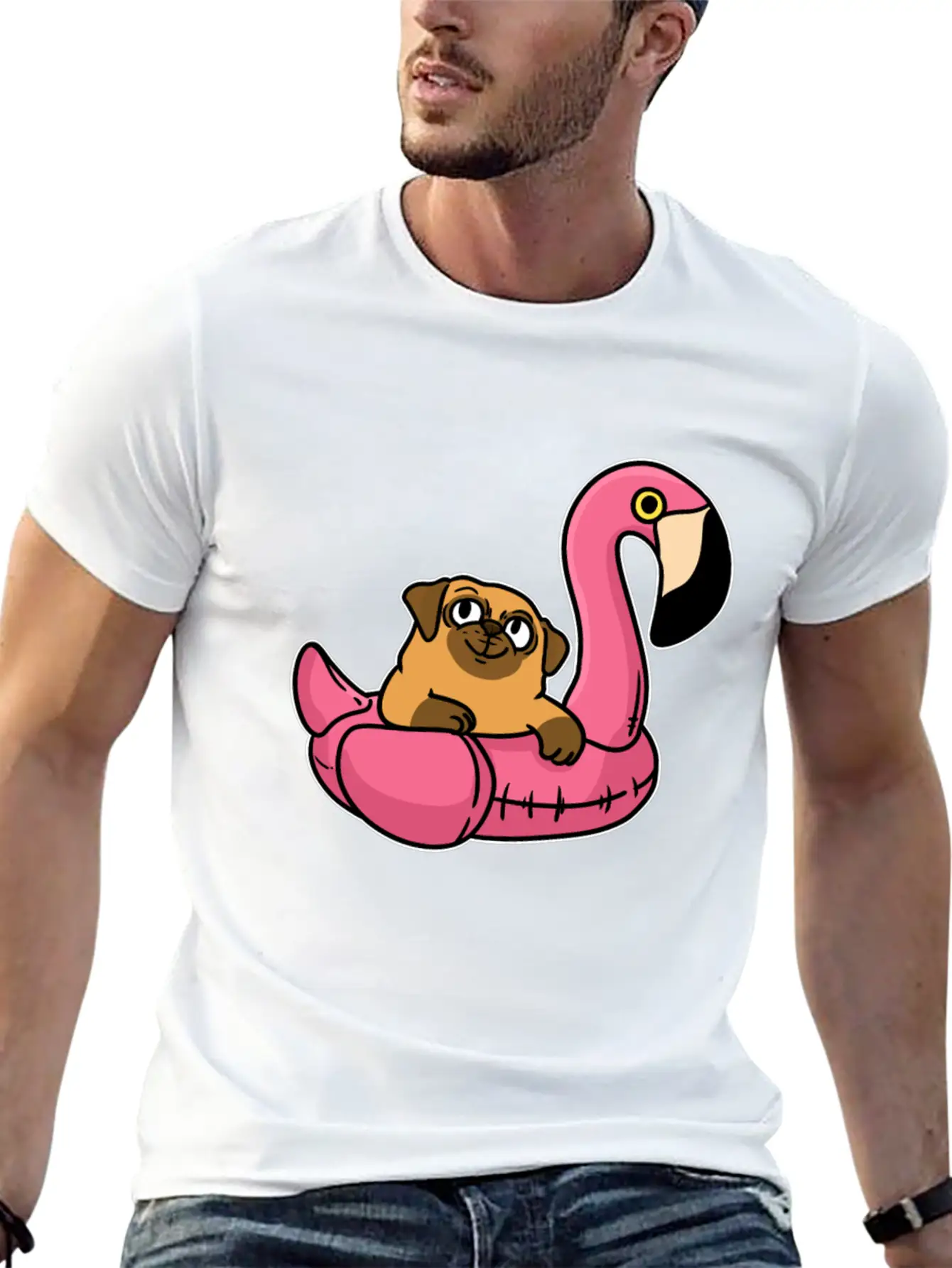 Pug On Flamingo Relaxed Everyday Tee – Lightweight And Durable Cotton