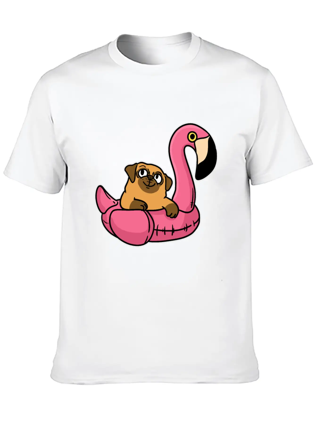 Pug On Flamingo Relaxed Everyday Tee – Lightweight And Durable Cotton