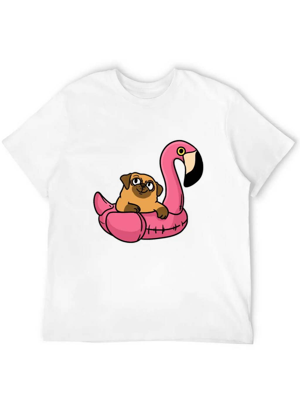 Pug On Flamingo Relaxed Everyday Tee – Lightweight And Durable Cotton