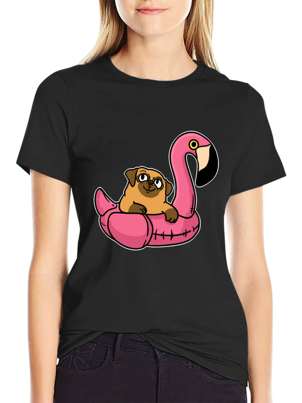 Pug On Flamingo Relaxed Everyday Tee – Lightweight And Durable Cotton