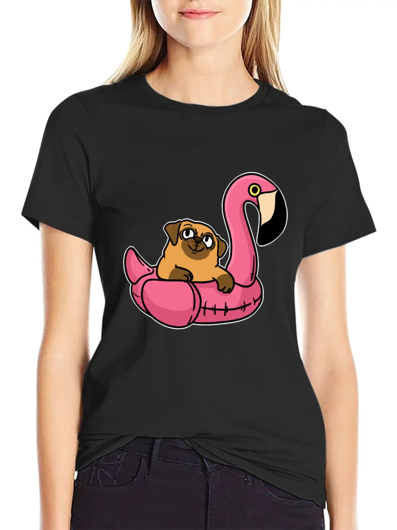 Pug On Flamingo Relaxed Everyday Tee – Lightweight And Durable Cotton