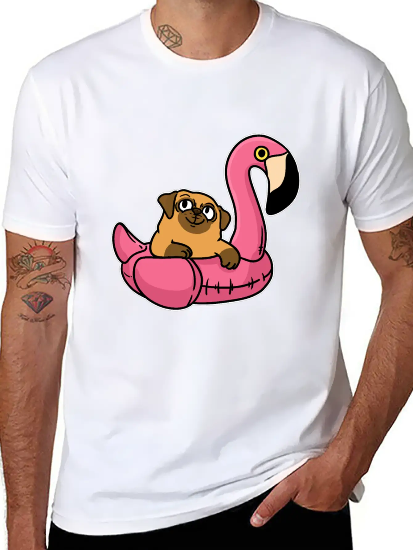 Pug On Flamingo Relaxed Everyday Tee – Lightweight And Durable Cotton