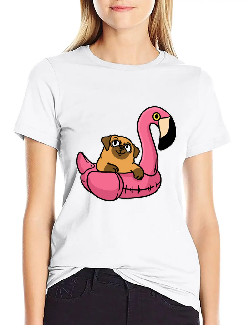 Pug On Flamingo Relaxed Everyday Tee – Lightweight And Durable Cotton