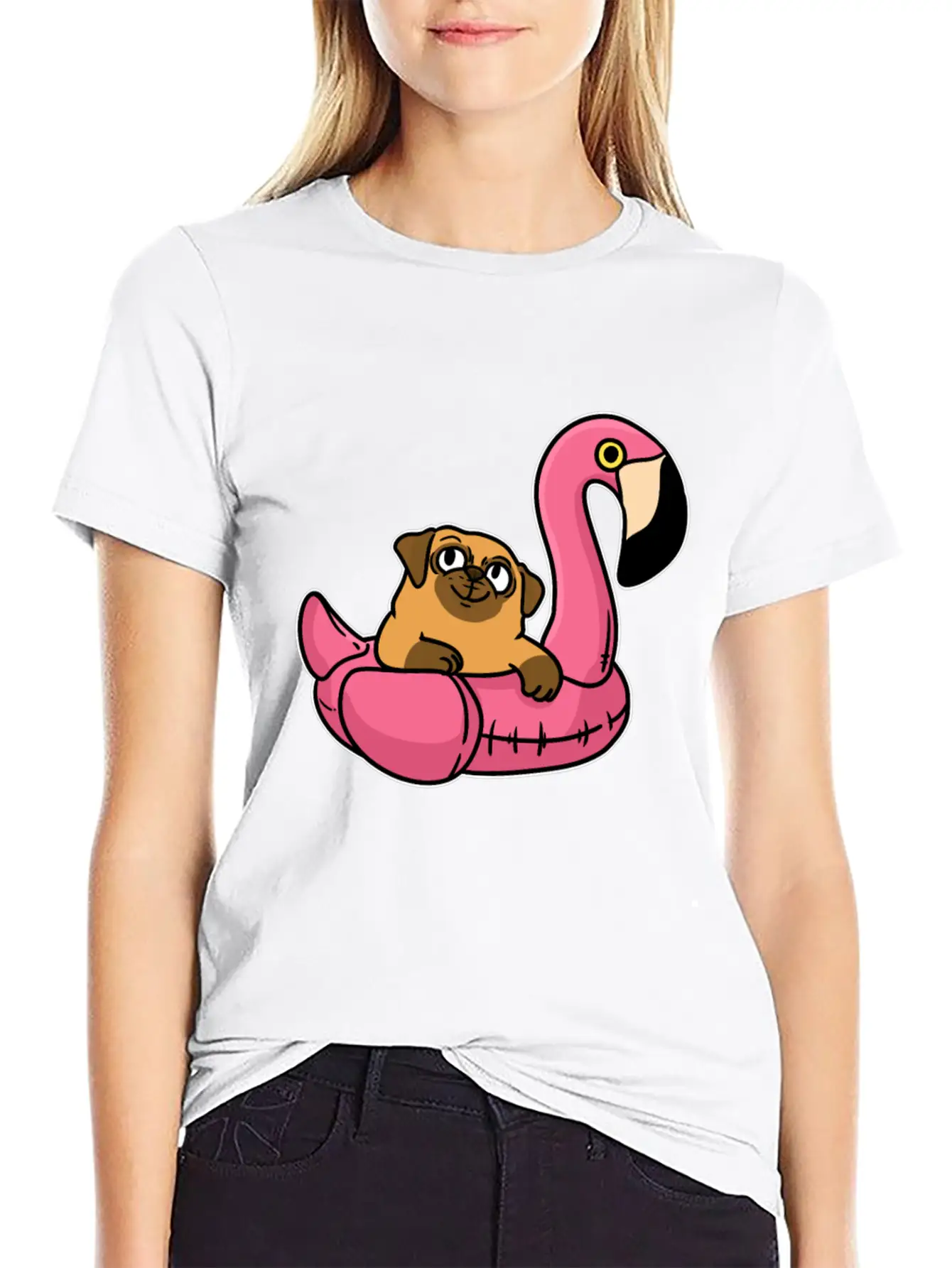 Pug On Flamingo Relaxed Everyday Tee – Lightweight And Durable Cotton