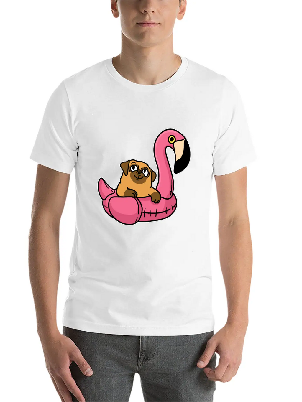 Pug On Flamingo Relaxed Everyday Tee – Lightweight And Durable Cotton