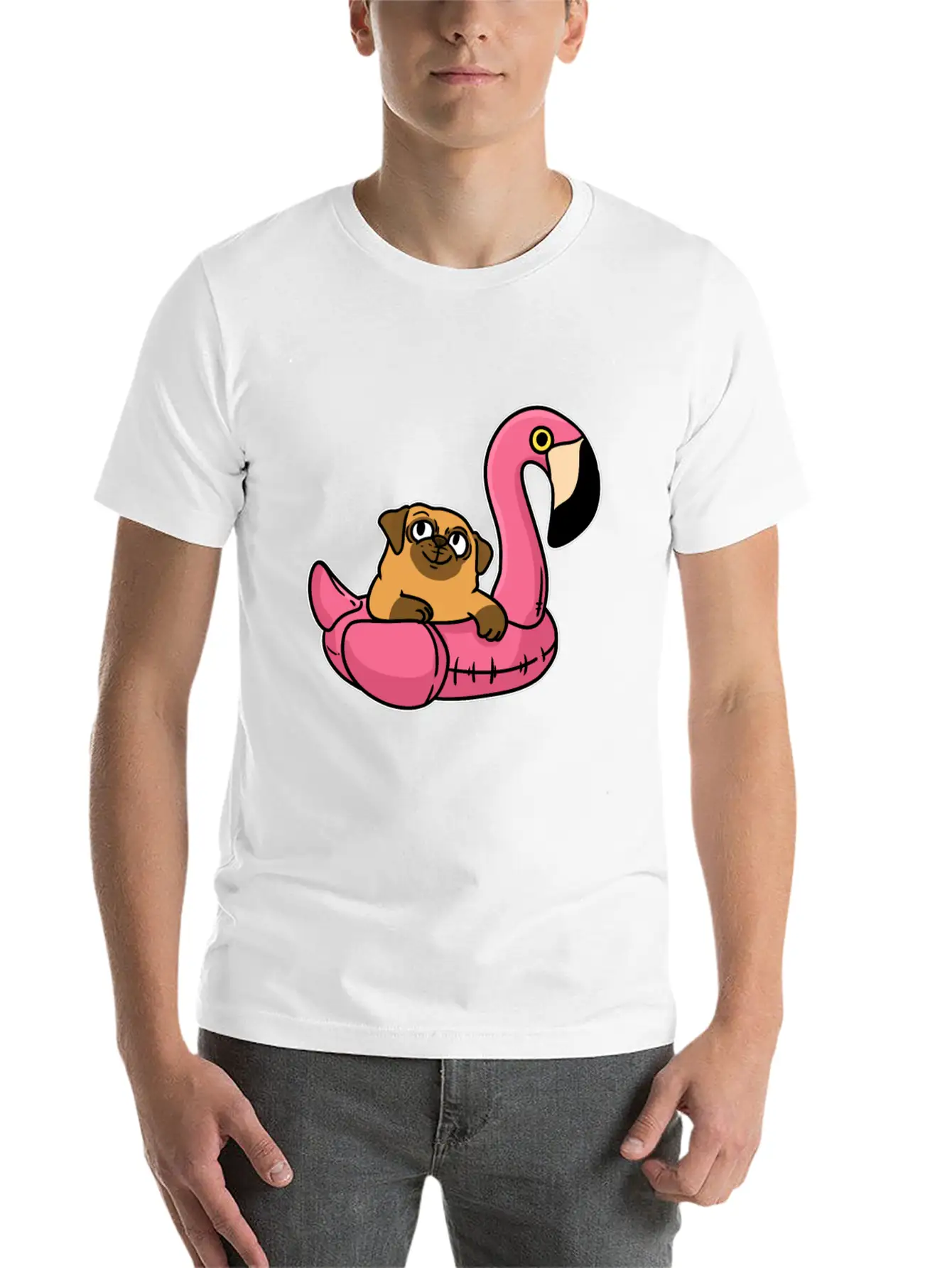 Pug On Flamingo Relaxed Everyday Tee – Lightweight And Durable Cotton