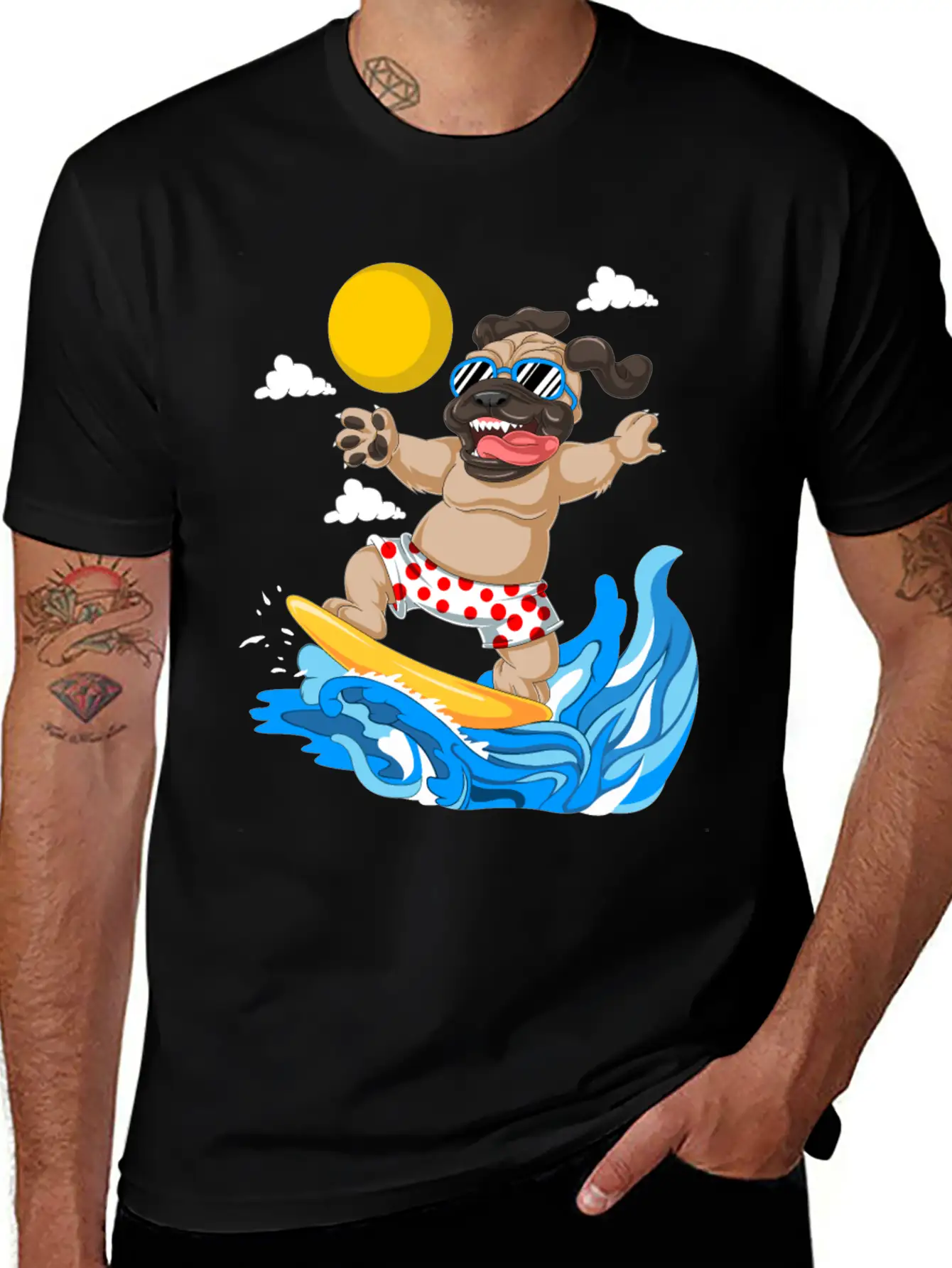 Pug Surfing Breathable Graphic T-Shirt – Perfect For Casual Days