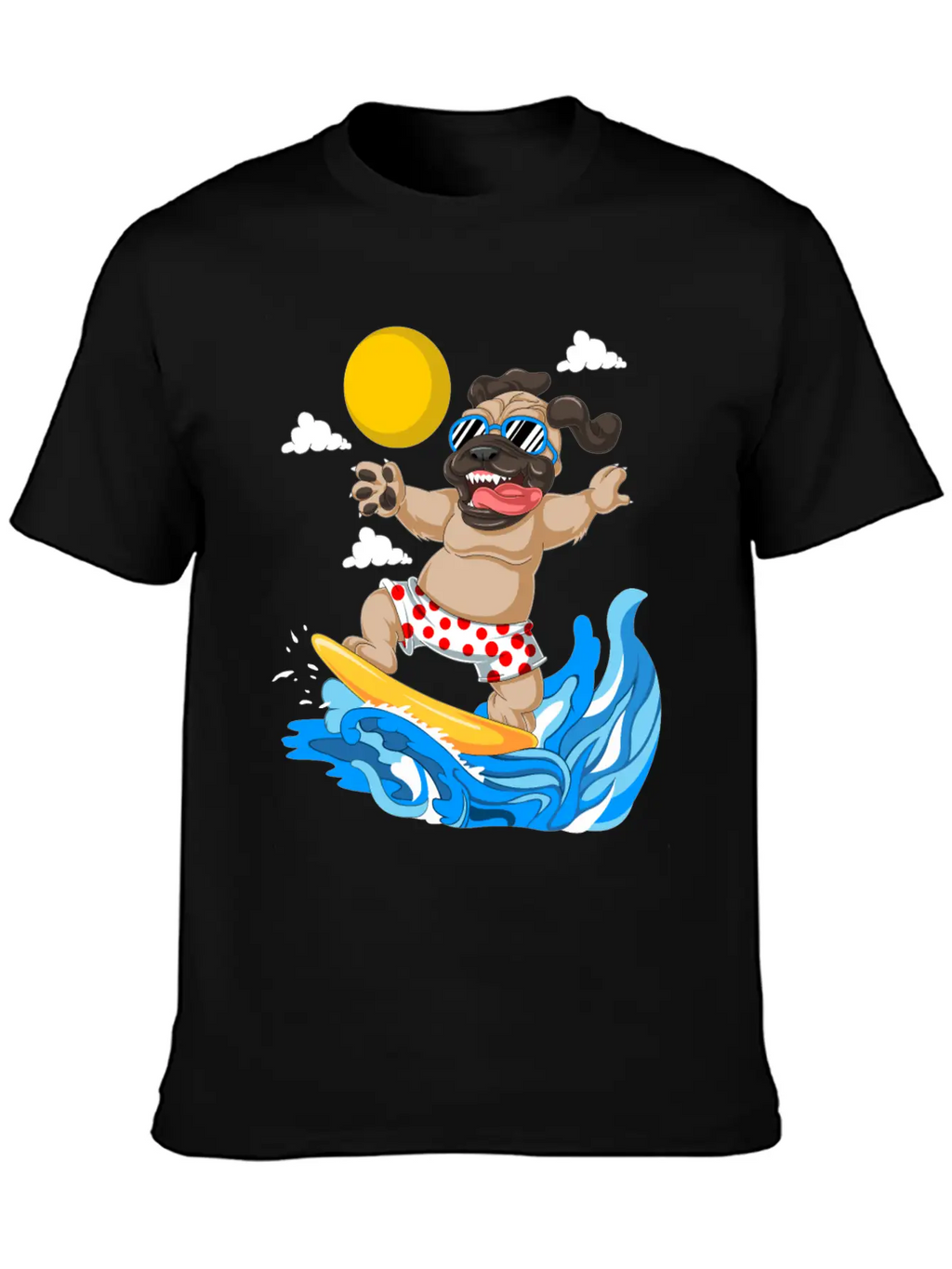 Pug Surfing Breathable Graphic T-Shirt – Perfect For Casual Days