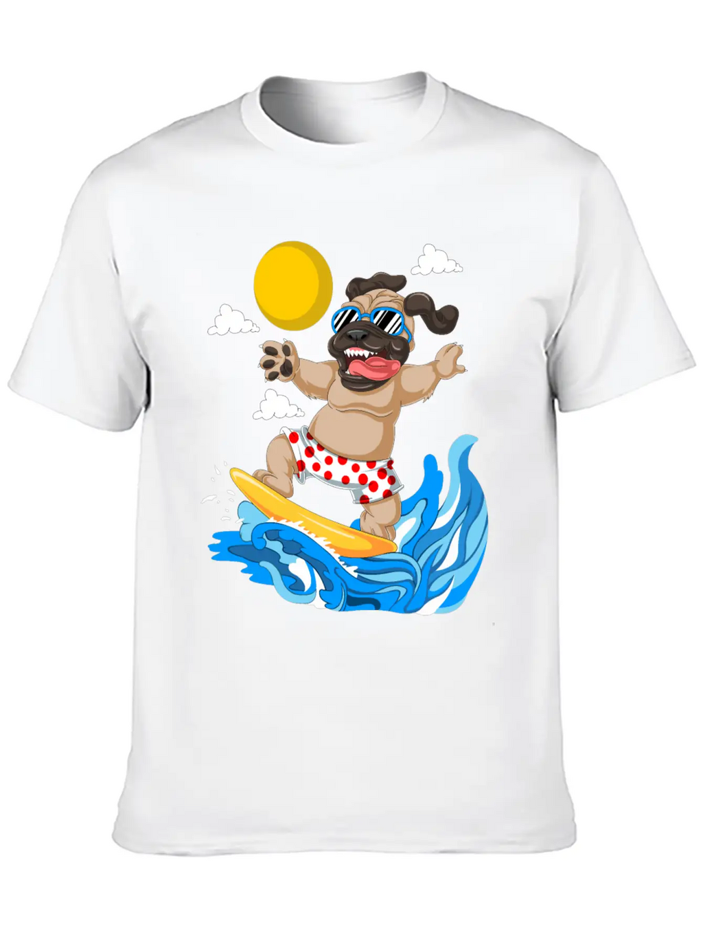 Pug Surfing Breathable Graphic T-Shirt – Perfect For Casual Days