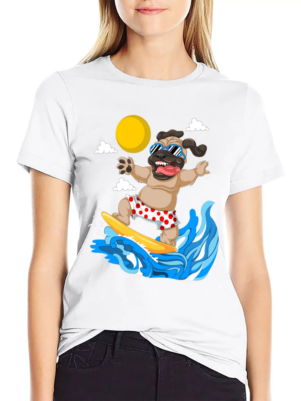 Pug Surfing Breathable Graphic T-Shirt – Perfect For Casual Days