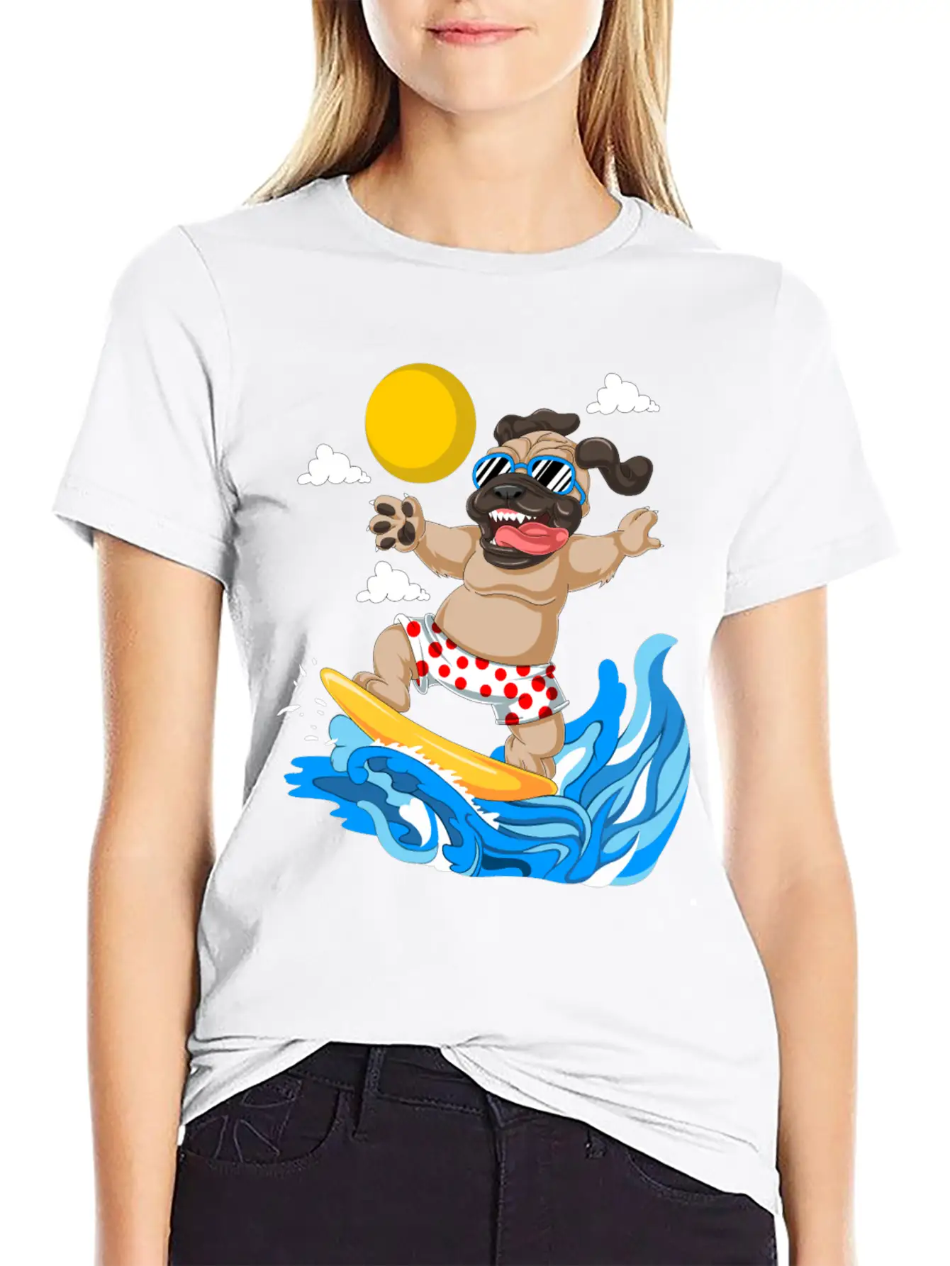 Pug Surfing Breathable Graphic T-Shirt – Perfect For Casual Days