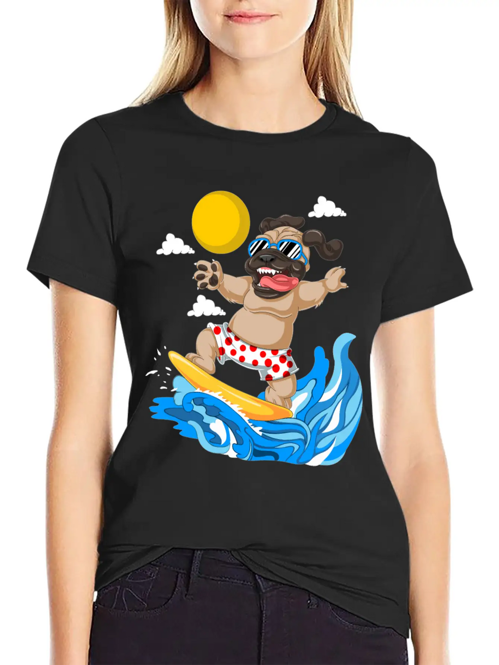 Pug Surfing Breathable Graphic T-Shirt – Perfect For Casual Days