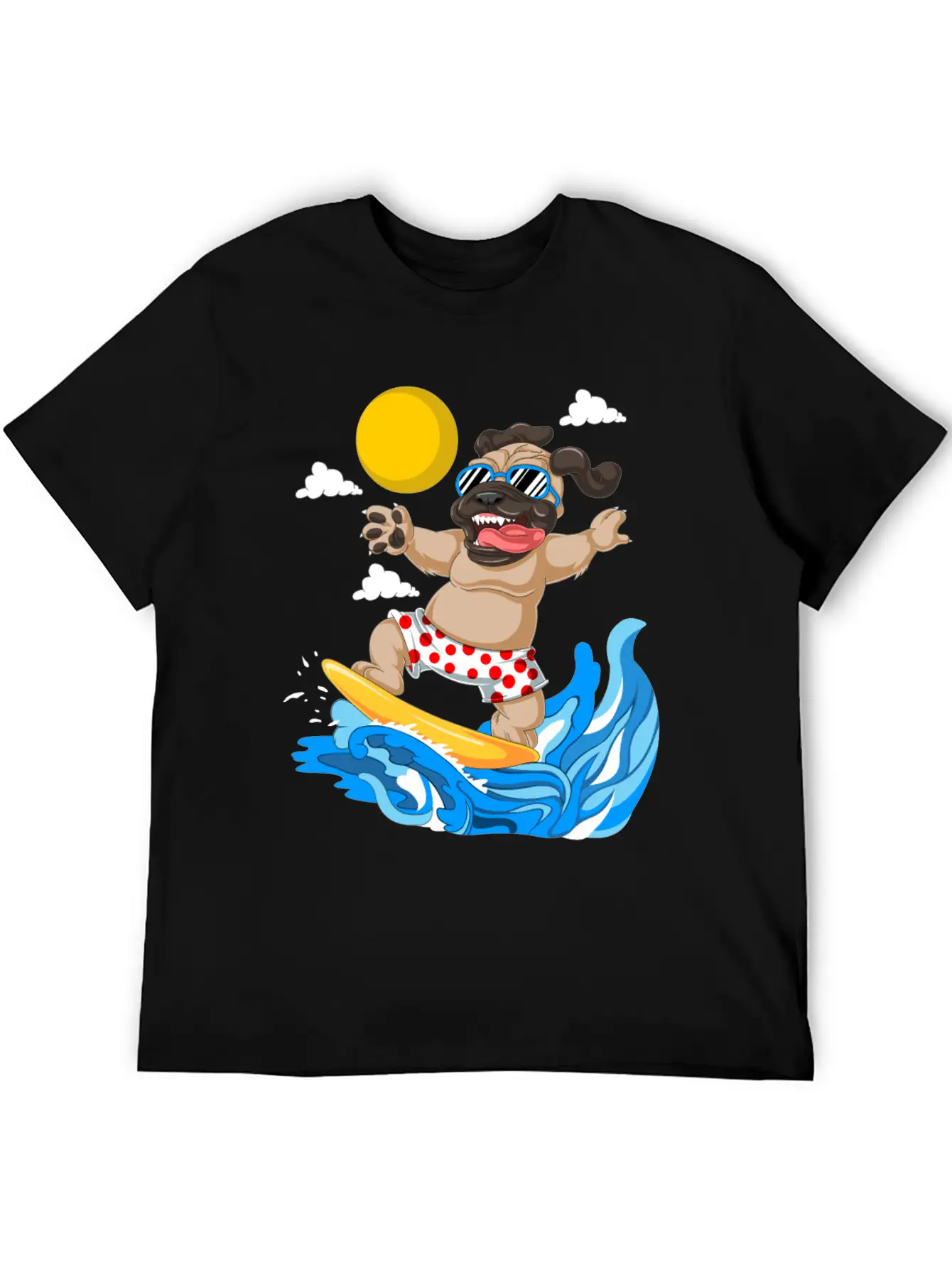 Pug Surfing Breathable Graphic T-Shirt – Perfect For Casual Days