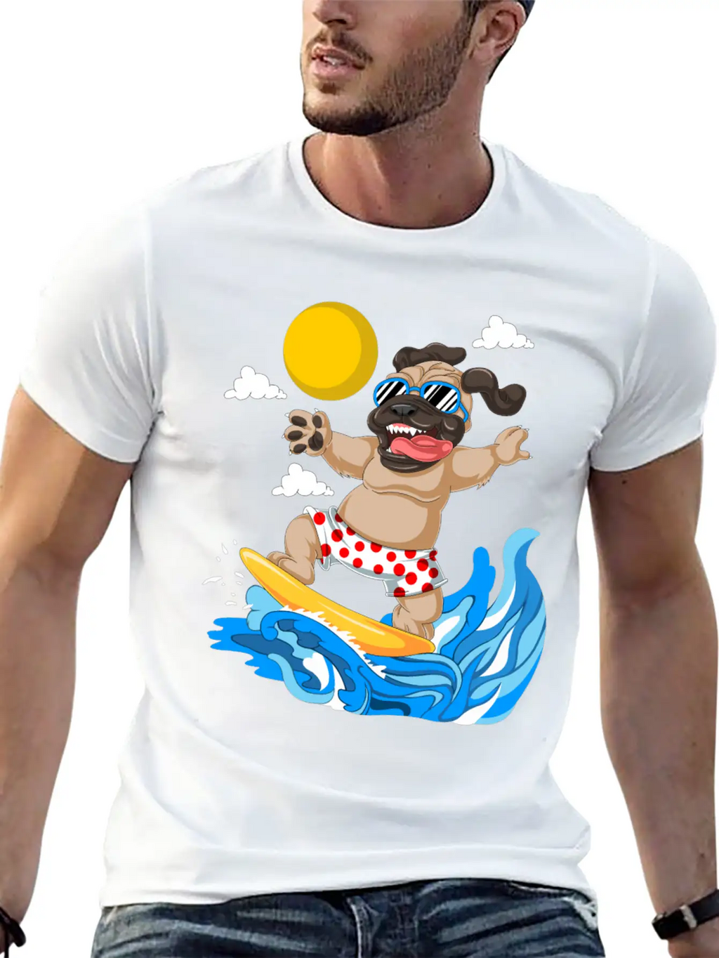 Pug Surfing Breathable Graphic T-Shirt – Perfect For Casual Days