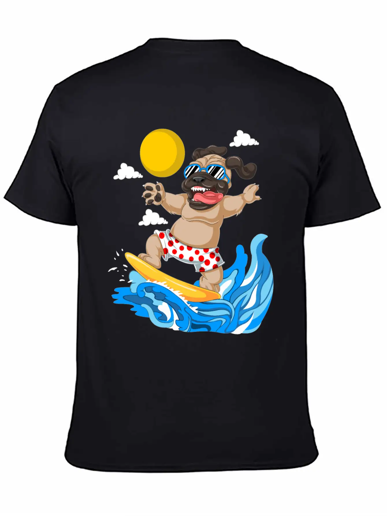 Pug Surfing Breathable Graphic T-Shirt – Perfect For Casual Days