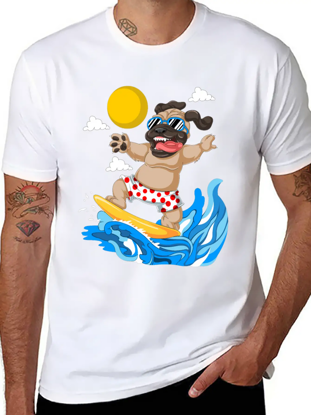 Pug Surfing Breathable Graphic T-Shirt – Perfect For Casual Days