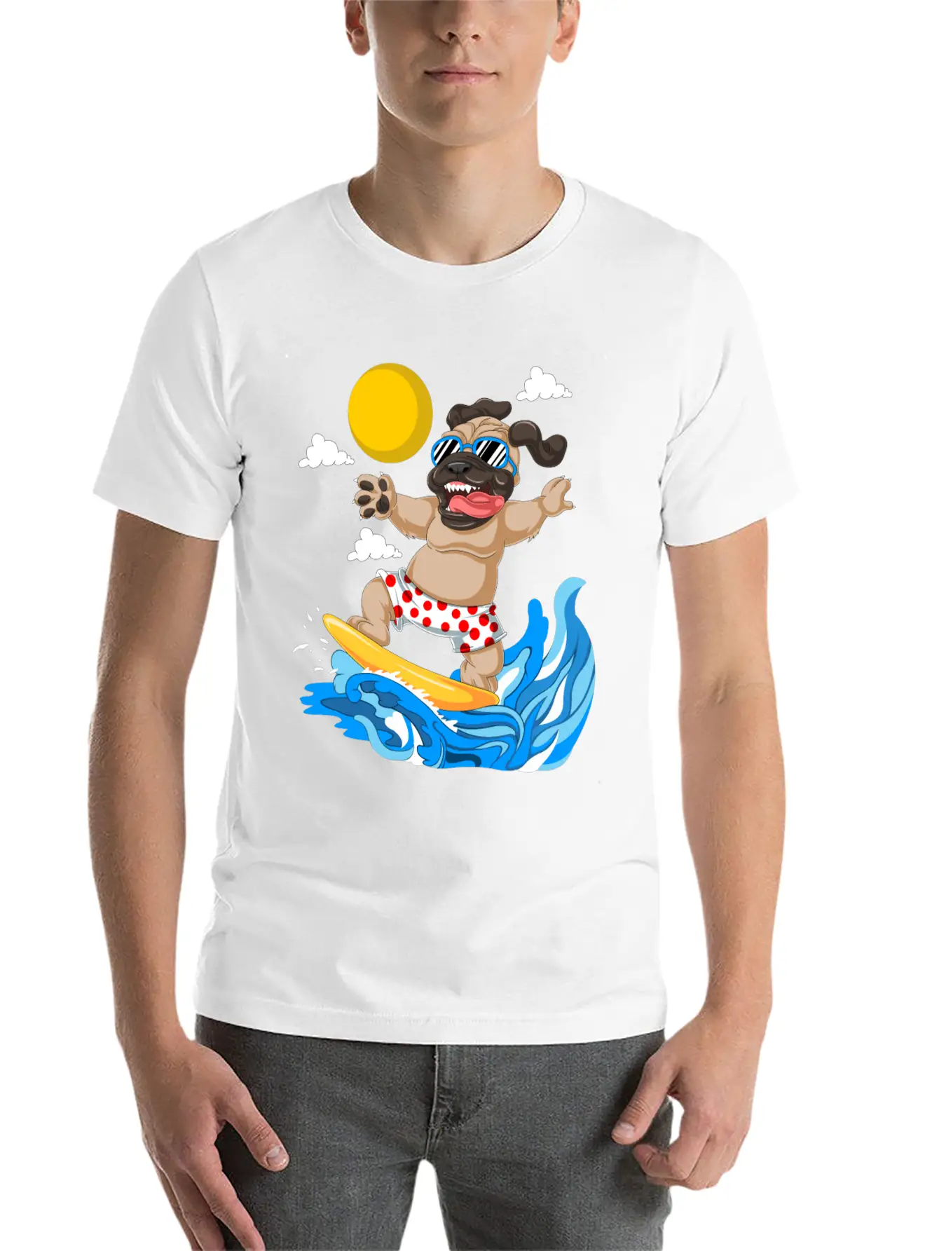 Pug Surfing Breathable Graphic T-Shirt – Perfect For Casual Days
