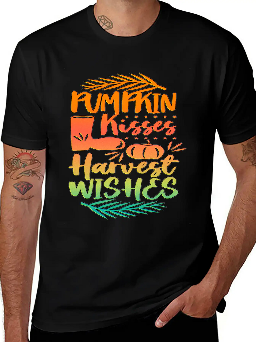 Pumpkin Kisses Harvest Wishes Fall Autumn Saying Unisex Casual T-Shirt – Clean Design For Daily Comfort