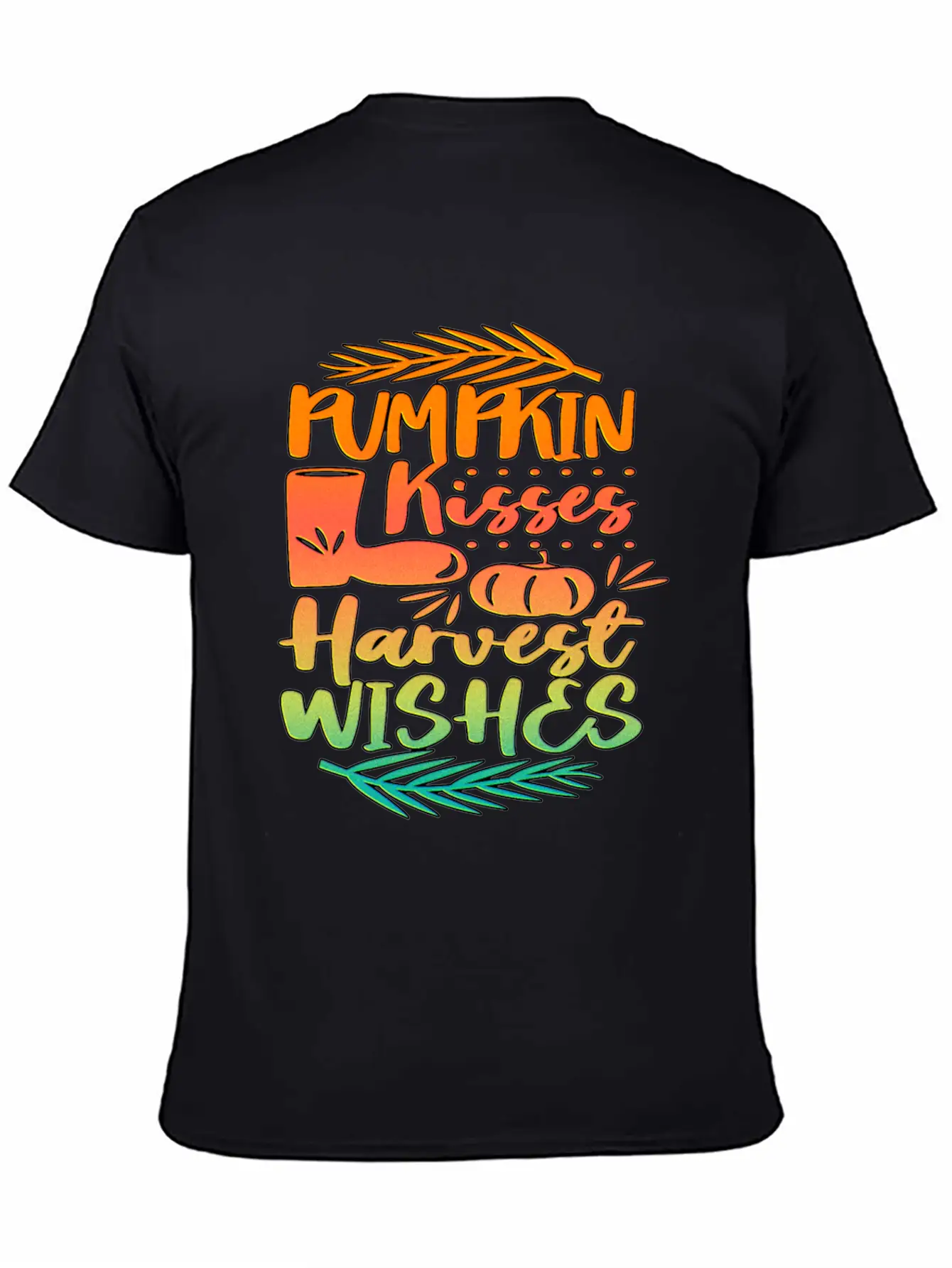 Pumpkin Kisses Harvest Wishes Fall Autumn Saying Unisex Casual T-Shirt – Clean Design For Daily Comfort