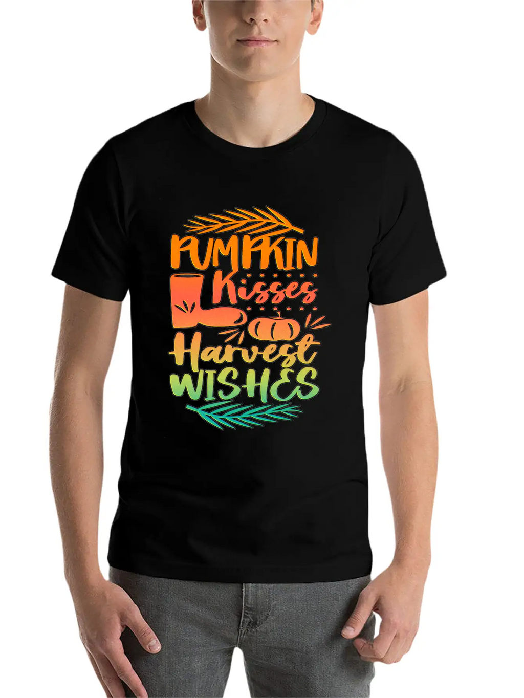 Pumpkin Kisses Harvest Wishes Fall Autumn Saying Unisex Casual T-Shirt – Clean Design For Daily Comfort