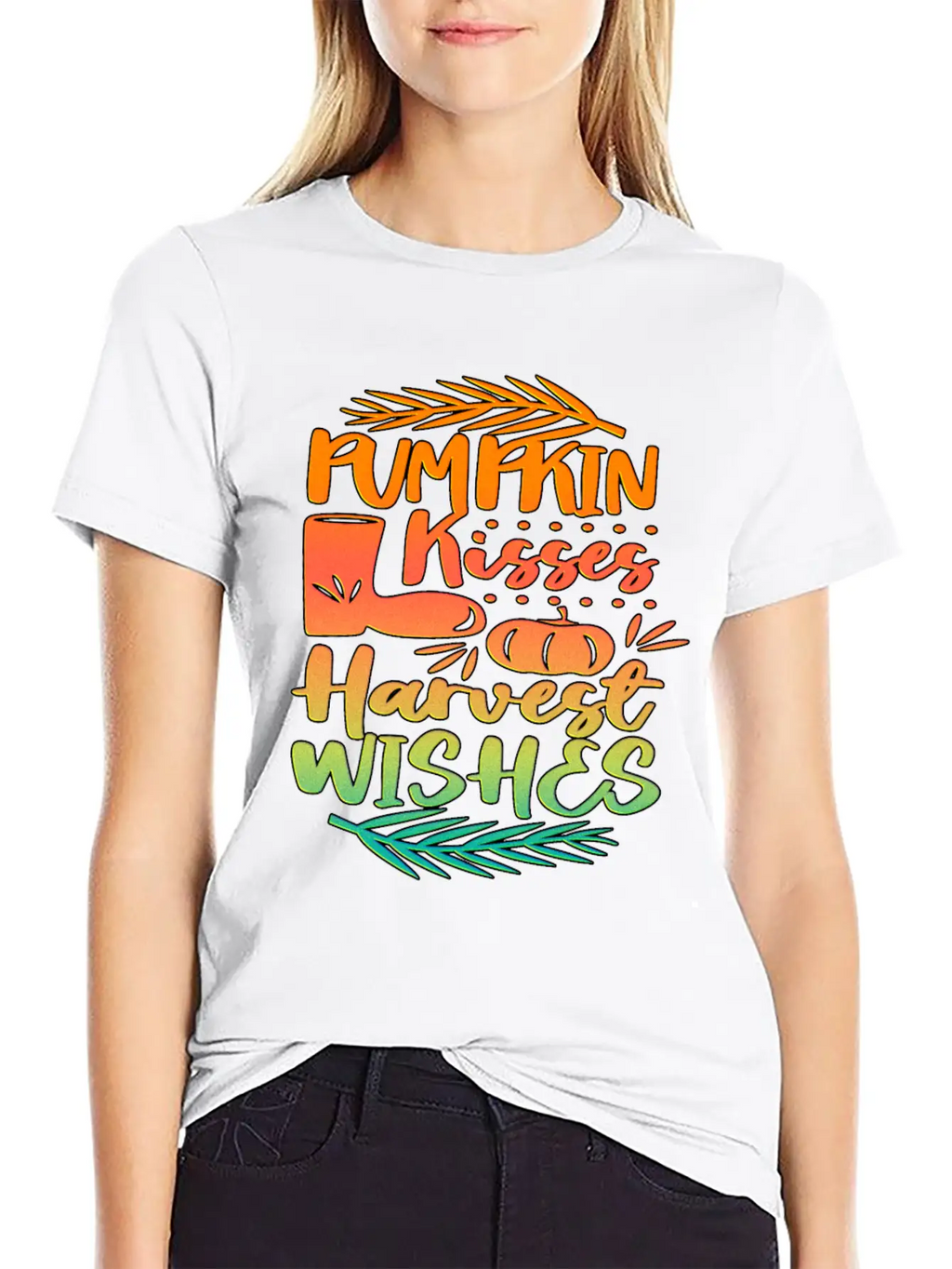 Pumpkin Kisses Harvest Wishes Fall Autumn Saying Unisex Casual T-Shirt – Clean Design For Daily Comfort
