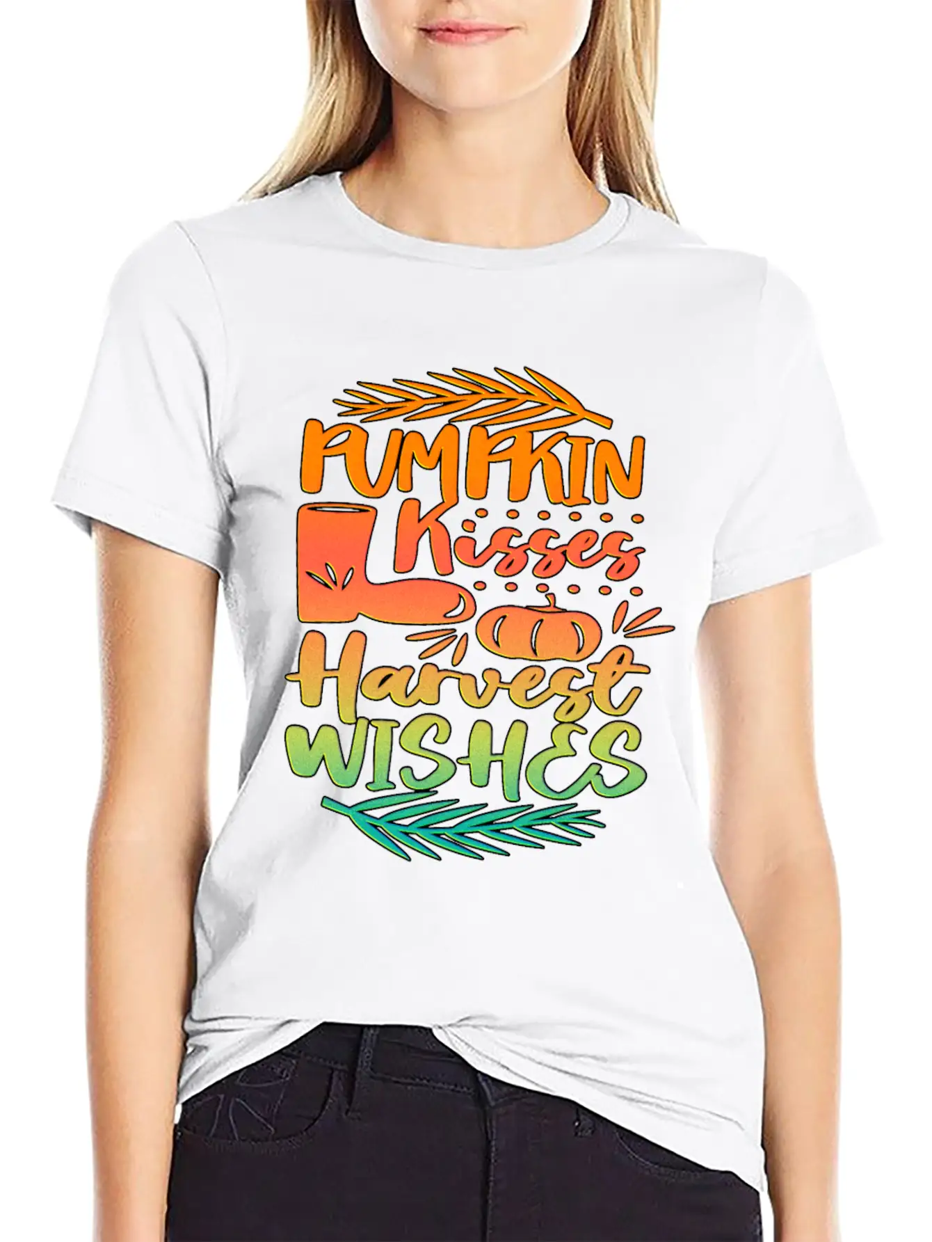 Pumpkin Kisses Harvest Wishes Fall Autumn Saying Unisex Casual T-Shirt – Clean Design For Daily Comfort