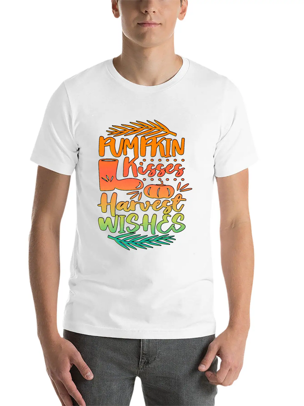 Pumpkin Kisses Harvest Wishes Fall Autumn Saying Unisex Casual T-Shirt – Clean Design For Daily Comfort