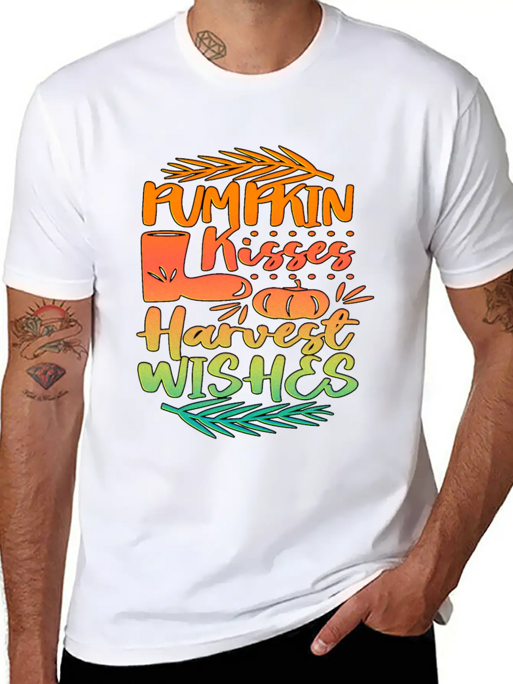 Pumpkin Kisses Harvest Wishes Fall Autumn Saying Unisex Casual T-Shirt – Clean Design For Daily Comfort