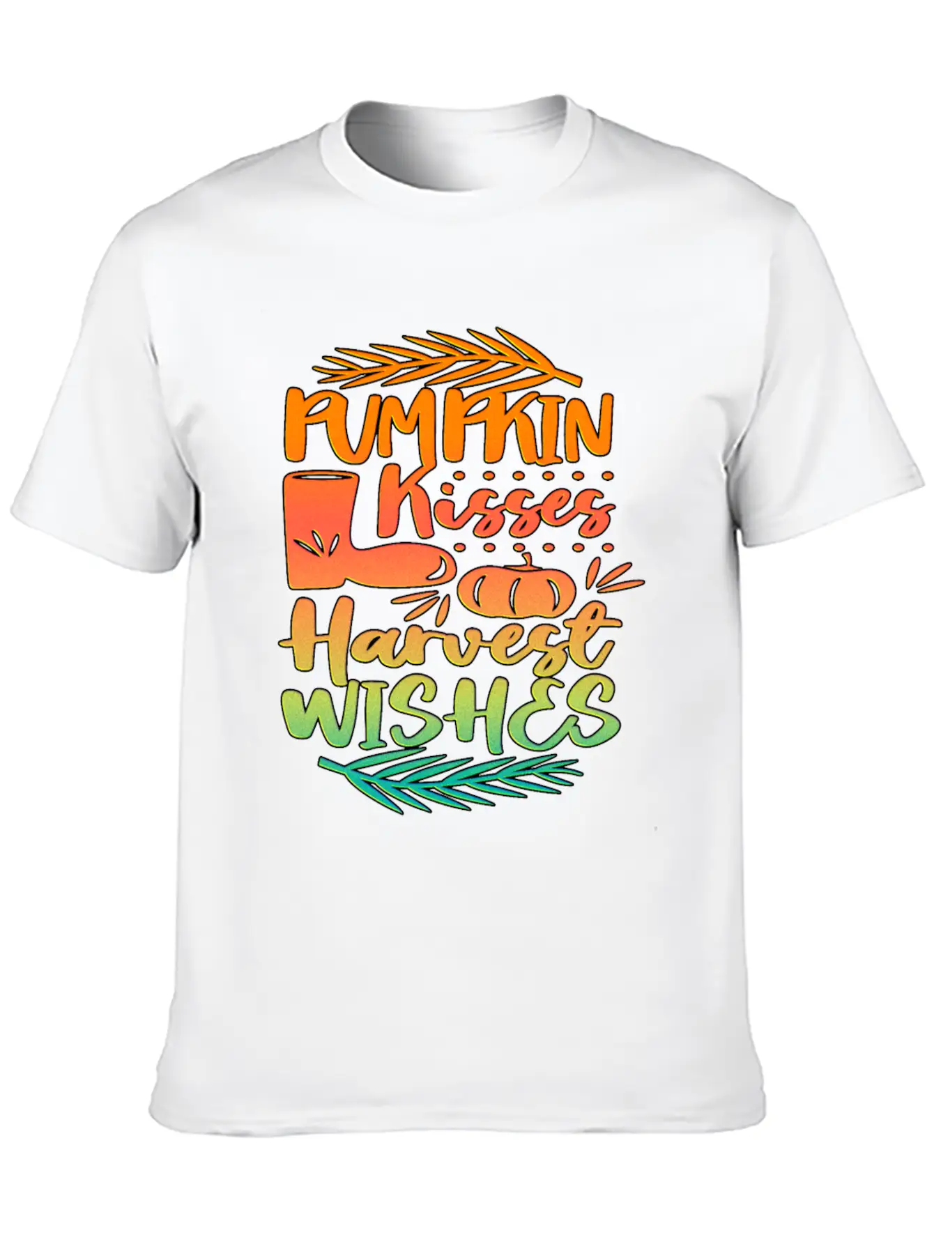 Pumpkin Kisses Harvest Wishes Fall Autumn Saying Unisex Casual T-Shirt – Clean Design For Daily Comfort