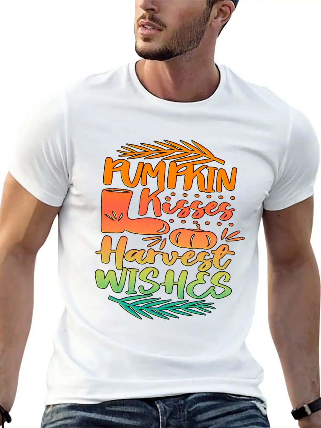 Pumpkin Kisses Harvest Wishes Fall Autumn Saying Unisex Casual T-Shirt – Clean Design For Daily Comfort