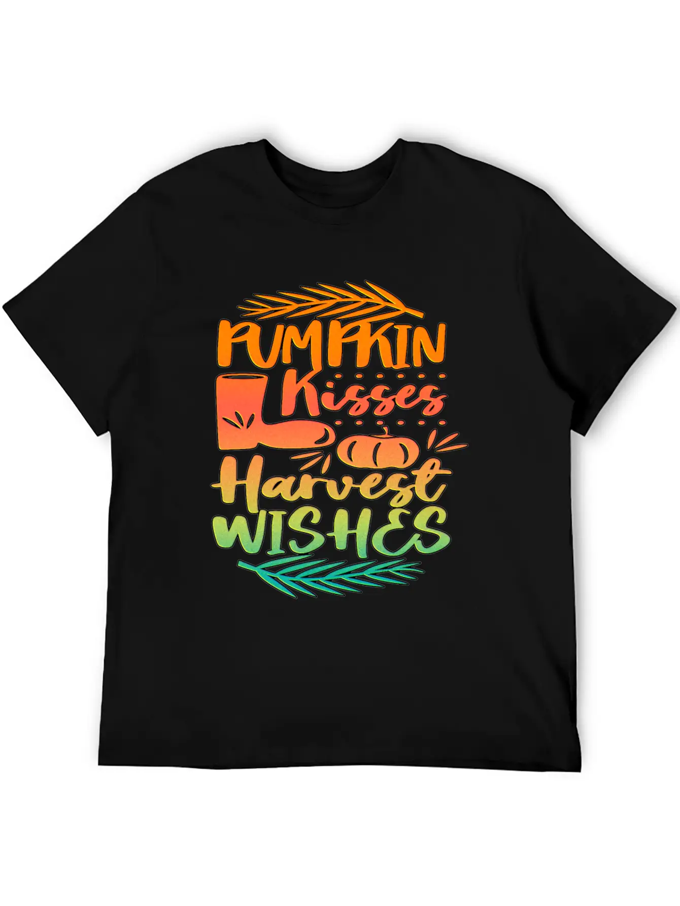 Pumpkin Kisses Harvest Wishes Fall Autumn Saying Unisex Casual T-Shirt – Clean Design For Daily Comfort