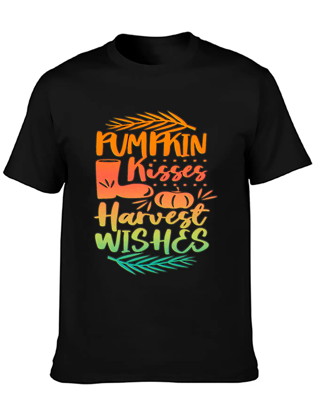 Pumpkin Kisses Harvest Wishes Fall Autumn Saying Unisex Casual T-Shirt – Clean Design For Daily Comfort