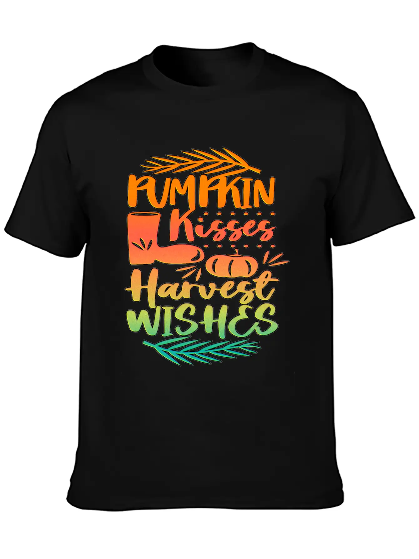 Pumpkin Kisses Harvest Wishes Fall Autumn Saying Unisex Casual T-Shirt – Clean Design For Daily Comfort