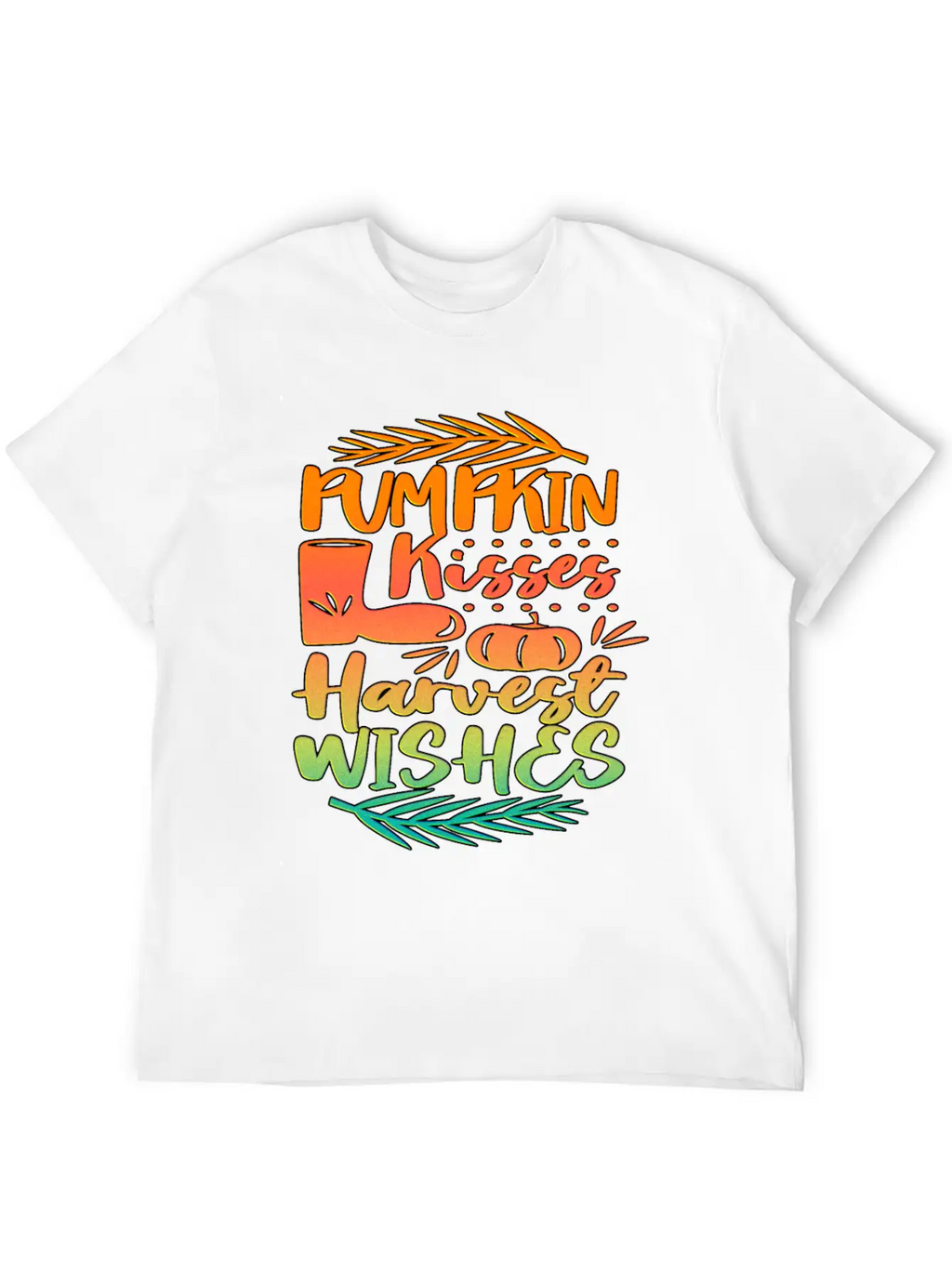 Pumpkin Kisses Harvest Wishes Fall Autumn Saying Unisex Casual T-Shirt – Clean Design For Daily Comfort